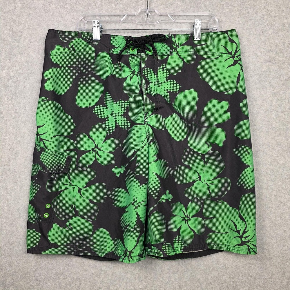 Mossimo Supply Co Swim Trunks Shorts Mens 38 Green Floral Hawaiian‎ Board Short